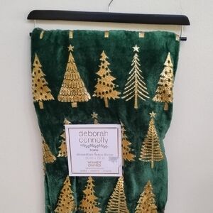 NWT Deborah Connolly Green and Gold Fleece Throw
